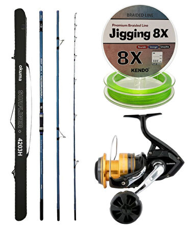YekOutdoor Profesyonel Olta Seti Okuma Surfliner+ Surf 420cm 3 Parça Olta Kamışı&Shimano Makina Socorro 8000 SW