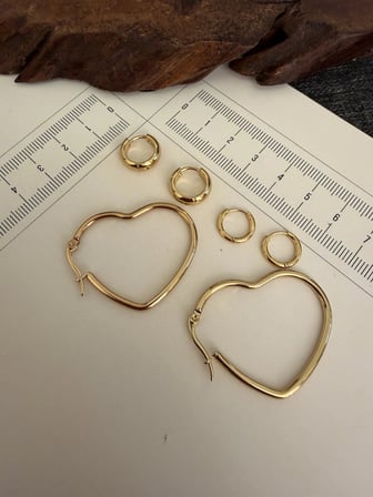 316 L Çerrahi Çelik 6 Lı Kalp Halka Küpe Seti Gold Renk Halka Küpe Çelik Küpe 8 mm