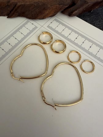316 L Çerrahi Çelik 6 Lı Kalp Halka Küpe Seti Gold Renk Halka Küpe Çelik Küpe 12 mm