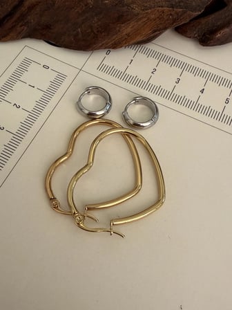 316 L Çerrahi Çelik 4 Lü Kalp Halka Küpe Seti Gol&Gümüş Renk Halka Küpe Çelik Küpe 8 mm