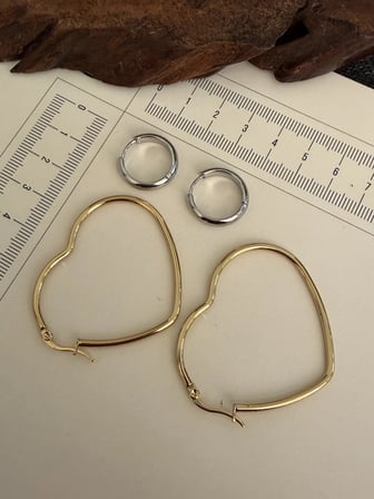 316 L Çerrahi Çelik 4 Lü Kalp Halka Küpe Seti Gol&Gümüş Renk Halka Küpe Çelik Küpe 12 mm
