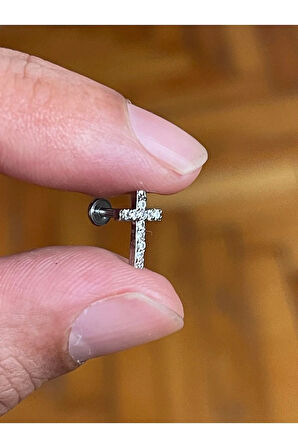 316 Cerrahi Çelik Tragus Helix Kıkırdak Conch Minimal Taşlı Haç Piercing