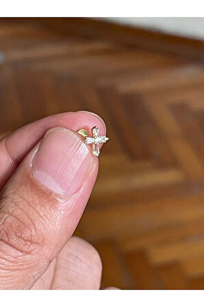 316 Cerrahi Çelik Tragus Helix Kıkırdak Conch Minimal Baget Taşlı Haç Piercing