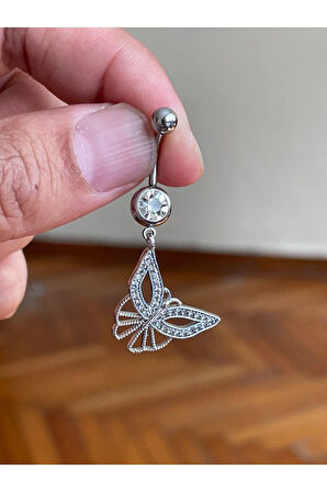 Cerrahi Çelik Piercing Ful Taşlı Kelebek Piercing Parıltılı Kelebekli Göbek Piercingi