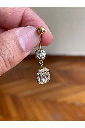 Cerrahi Çelik Piercing Kare Baget Taşlı Piercing Baget Taşlı Göbek Piercingi