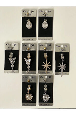 316 L Cerrahi Çelik Zirkon Taşlı Sallantılı Model Göbek Piercingi