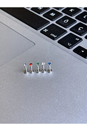 Medikal Çelik Şık Dudak Kıkırdak Helix Tragus Piercingi Kırmızı Taşlı Piercing