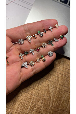 316 L Cerrahi Çelik Dudak Kıkırdak Helix Tragus Piercingi Yonca Detaylı Piercing