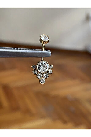 316 L Cerrahi Çelik Gri Yuvarlak Zirkon Taşlı Model Göbek Piercingi