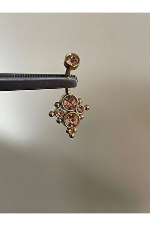 316 L Cerrahi Çelik Bal Rengi Yuvarlak Zirkon Taşlı Model Göbek Piercingi