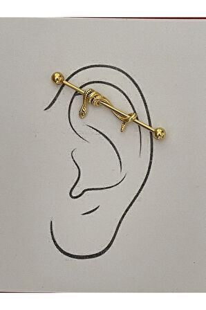 316l Cerrahi Çelik 38 MM Gold Rengi Yılan Detay Köprü Piercing