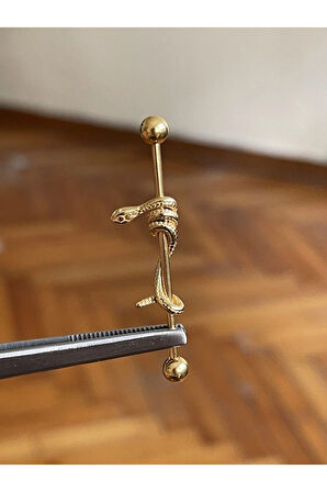 316l Cerrahi Çelik 38 MM Gold Rengi Yılan Detay Köprü Piercing