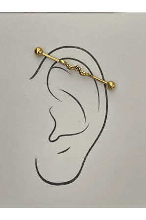 316l Cerrahi Çelik 38 MM Gold Rengi Yılan Detay Köprü Piercing