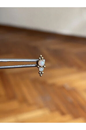 316 L Cerrahi Çelik Dudak Kıkırdak Helix Tragus Piercingi Opal Taşı Detaylı Piercing