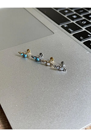 316 L Cerrahi Çelik Dudak Kıkırdak Helix Tragus Piercingi Opal Taşı Detaylı Piercing