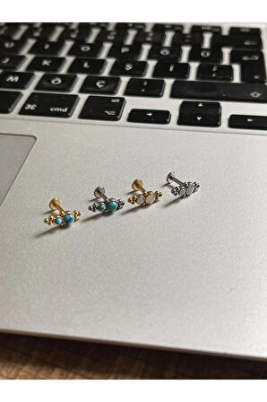 316 L Cerrahi Çelik Dudak Kıkırdak Helix Tragus Piercingi Opal Taşı Detaylı Piercing