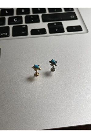 316 L Cerrahi Çelik Dudak Kıkırdak Helix Tragus Piercingi Fruze Taşı Detaylı Kaplumbağa Piercing