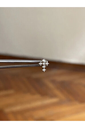 316 L Cerrahi Çelik Dudak Kıkırdak Helix Tragus Piercingi Hello Haç Detaylı Piercing