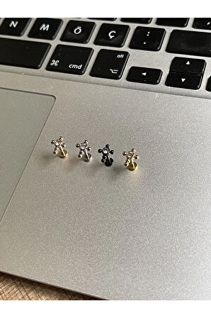 316 L Cerrahi Çelik Dudak Kıkırdak Helix Tragus Piercingi Haç Detaylı Piercing