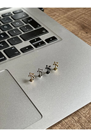 316 L Cerrahi Çelik Dudak Kıkırdak Helix Tragus Piercingi Haç Detaylı Piercing