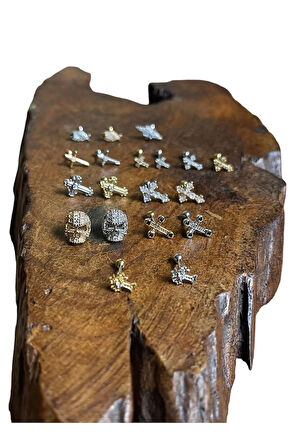 316 L Cerrahi Çelik Dudak Piercing Kıkırdak Helix Tragus Conch Zirkon Taşlı Kuru Kafa Piercing