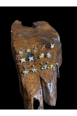 316 L Cerrahi Çelik Dudak Piercing Kıkırdak Helix Tragus Conch Zirkon Taşlı Figürlü Piercing