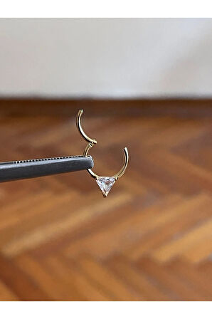 316 L Cerrahi Çelik Menteşeli Üçgen Pırlanta Model Kıkırdak Helix Tragus Conch Özel Tasarım Piercing