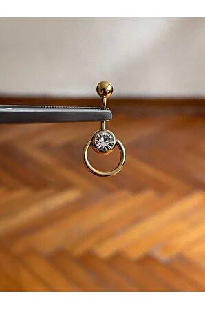 316 L Cerrahi Çelik Halka Detaylı Taşlı Göbek Piercingi
