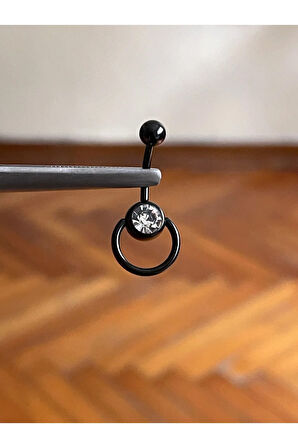 316 L Cerrahi Çelik Halka Detaylı Taşlı Göbek Piercingi