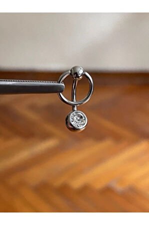 316 L Cerrahi Çelik Halka Detaylı Taşlı Göbek Piercingi