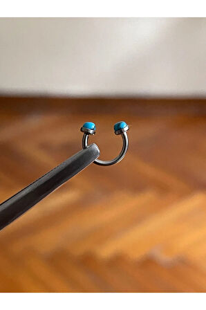 316 Cerrahi Çelik Turkuaz Taşlı Dudak Kıkırdak Septum Helix Tragus Piercingi