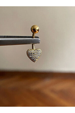 316 L Cerrahi Çelik Zirkon Taşlı Kalp Model Göbek Piercingi