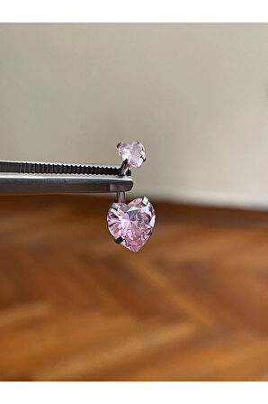 316 L Cerrahi Çelik Kalp Detaylı Göbek Piercingi Baget Taşlı Kalp