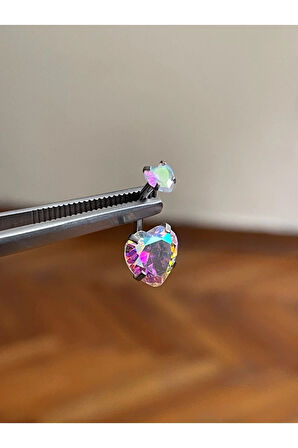 316 L Cerrahi Çelik Kalp Detaylı Göbek Piercingi Baget Taşlı Kalp