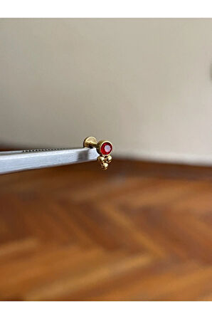 316 L Cerrahi Çelik Renkli Tek Taş  Detaylı Dudak Kıkırdak Helix Tragus Piercingi