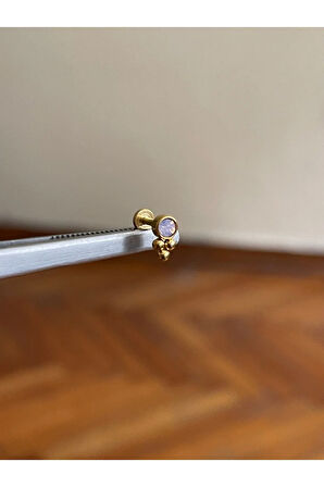316 L Cerrahi Çelik Renkli Tek Taş  Detaylı Dudak Kıkırdak Helix Tragus Piercingi