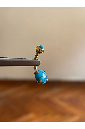 316 L Cerrahi Çelik Firuze Taşlı Göbek Piercingİ Turkuaz Taşlı Piercing