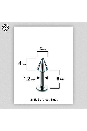 Spayk 3x4mm x 6mm x 1.2mm Çelik Labret Kıkırdak Tragus Piercing