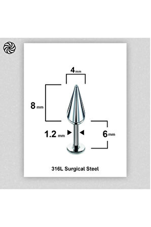 Spayk 4x8mm x 6mm x 1.2mm Çelik Labret Kıkırdak Tragus Piercing