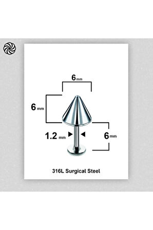 Spayk 6x6mm x 6mm x 1.2mm Çelik Labret Kıkırdak Tragus Piercing
