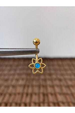 316 L Cerrahi Çelik Anti Alerjik 10 mm 6 Yapraklı Çiçek Model Göbek Piercingi