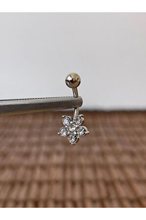 316 L Cerrahi Çelik Anti Alerjik 10 mm 6 Taşlı Elmas Model Çiçek Göbek Piercingi