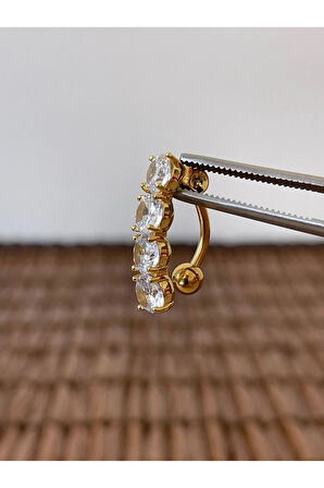 316 L Cerrahi Çelik Anti Alerjik 10 mm 4 Taşlı Şık Abiye Göbek Piercingi