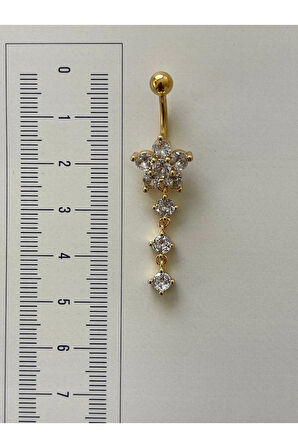 316 L Cerrahi Çelik Anti Alerjik 10 mm Kristal Taşlı Sallantılı Çiçek Model Göbek Piercingi Kristal