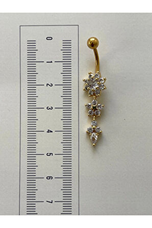 316 L Cerrahi Çelik Anti Alerjik 10 mm Kristal Taşlı Sallantılı Çiçek Model Göbek Piercingi