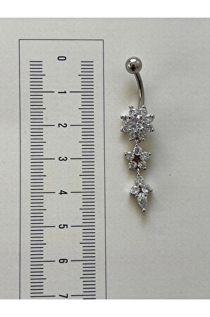 316 L Cerrahi Çelik Anti Alerjik 10 mm Kristal Taşlı Sallantılı Çiçek Model Göbek Piercingi