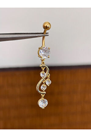 316 L Cerrahi Çelik Anti Alerjik 10 mm Kristal Taşlı Sallantılı Sarmaşık Model Göbek Piercingi
