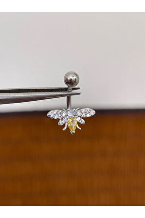 316 L Cerrahi Çelik Anti Alerjik 10 mm Baget Taşlı Arı Model Göbek Piercingi