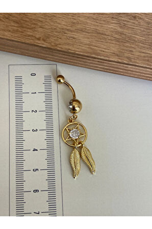 316 L Cerrahi Çelik Standart 10 mm Baget Taşlı Sallantılı Düş Kapanı Model Göbek Piercingi