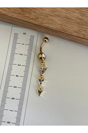 316 L Cerrahi Çelik Standart 10 mm Baget Taşlı Sallantılı Üçgen Model Göbek Piercingi